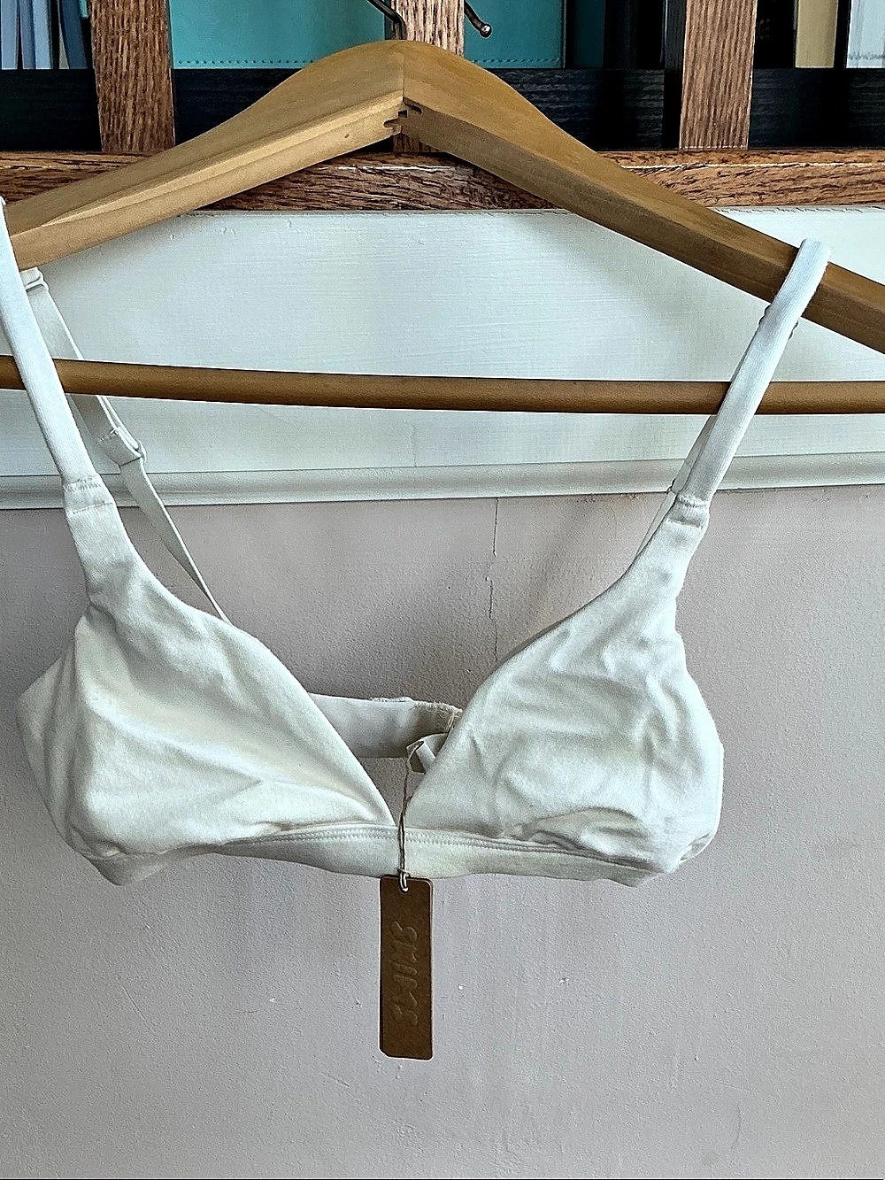 SKIMS Cotton Rib Plunge Bralette Triangle Bra White XXS